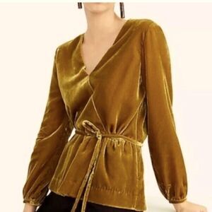 𝅺J. Crew V Neck Cuffed Sleeve Velvet Sepia Top